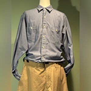 Nautica mens casual blue pin striped button down shirt size L slim fit